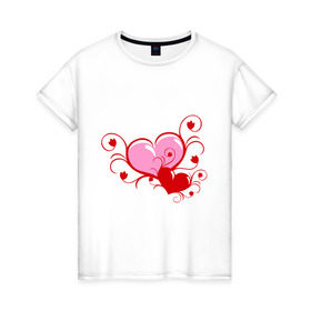 Женская футболка хлопок с принтом 2 сердца в Курске, 100% хлопок | прямой крой, круглый вырез горловины, длина до линии бедер, слегка спущенное плечо | heart | love | любовь | сердечко | сердце