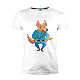 Мужская футболка премиум с принтом Волк-полицейский в Курске, 92% хлопок, 8% лайкра | приталенный силуэт, круглый вырез ворота, длина до линии бедра, короткий рукав | волк