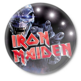 Значок с принтом Iron maiden sign в Курске,  металл | круглая форма, металлическая застежка в виде булавки | iron maiden | manowar | metall | metallica | рок | хэви метал