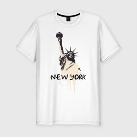 Мужская футболка премиум с принтом New York (2) в Курске, 92% хлопок, 8% лайкра | приталенный силуэт, круглый вырез ворота, длина до линии бедра, короткий рукав | america | америка | американский | нью йорк | свободы | статуя