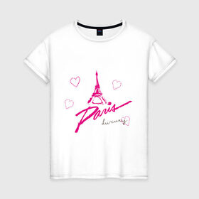 Женская футболка хлопок с принтом Париж в Курске, 100% хлопок | прямой крой, круглый вырез горловины, длина до линии бедер, слегка спущенное плечо | france | paris | европа | европейский | франция | эйфелева башня