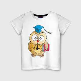 Детская футболка хлопок с принтом Сова (2) в Курске, 100% хлопок | круглый вырез горловины, полуприлегающий силуэт, длина до линии бедер | 