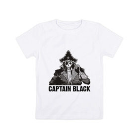 Детская футболка хлопок с принтом Captain Black в Курске, 100% хлопок | круглый вырез горловины, полуприлегающий силуэт, длина до линии бедер | пират | скелет