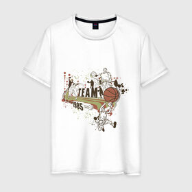 Мужская футболка хлопок с принтом Баскетбол (3) в Курске, 100% хлопок | прямой крой, круглый вырез горловины, длина до линии бедер, слегка спущенное плечо. | basketball | баскетболист
