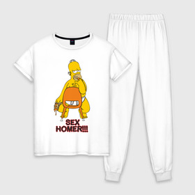 Женская пижама хлопок с принтом Simpsons (2) в Курске, 100% хлопок | брюки и футболка прямого кроя, без карманов, на брюках мягкая резинка на поясе и по низу штанин | гомер