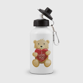 Бутылка спортивная с принтом Медведь с сердцем (3) в Курске, металл | емкость — 500 мл, в комплекте две пластиковые крышки и карабин для крепления | Тематика изображения на принте: люблю | медведь | медвежонок | медвежонок с сердцем | мишка | мишка с сердечком | мишка с сердцем | сердечко | сердце