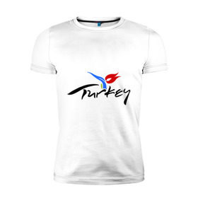 Мужская футболка премиум с принтом Turkey в Курске, 92% хлопок, 8% лайкра | приталенный силуэт, круглый вырез ворота, длина до линии бедра, короткий рукав | Тематика изображения на принте: turkey | алания | анталья | белек | отдых в турции | отпуск в турции | турция