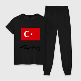 Женская пижама хлопок с принтом Turkey (2) в Курске, 100% хлопок | брюки и футболка прямого кроя, без карманов, на брюках мягкая резинка на поясе и по низу штанин | turkey | алания | анталья | белек | отдых в турции | отпуск в турции | турецкий флаг | турция | флаг турции