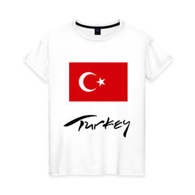 Женская футболка хлопок с принтом Turkey (2) в Курске, 100% хлопок | прямой крой, круглый вырез горловины, длина до линии бедер, слегка спущенное плечо | Тематика изображения на принте: turkey | алания | анталья | белек | отдых в турции | отпуск в турции | турецкий флаг | турция | флаг турции