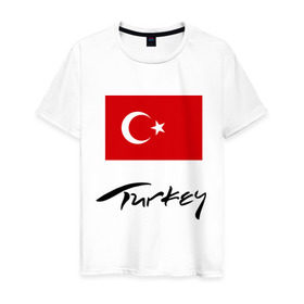 Мужская футболка хлопок с принтом Turkey (2) в Курске, 100% хлопок | прямой крой, круглый вырез горловины, длина до линии бедер, слегка спущенное плечо. | Тематика изображения на принте: turkey | алания | анталья | белек | отдых в турции | отпуск в турции | турецкий флаг | турция | флаг турции