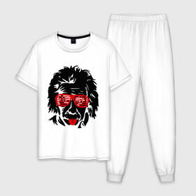 Мужская пижама хлопок с принтом Einstein (2) в Курске, 100% хлопок | брюки и футболка прямого кроя, без карманов, на брюках мягкая резинка на поясе и по низу штанин
 | club | einstein | жалюзи | клуб | очки жалюзи | портрет | эйнштейн