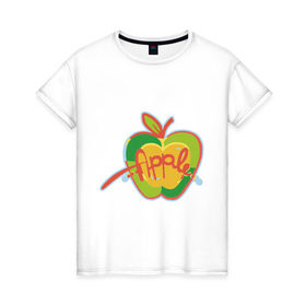 Женская футболка хлопок с принтом Apple (3) в Курске, 100% хлопок | прямой крой, круглый вырез горловины, длина до линии бедер, слегка спущенное плечо | apple | яблоко | яблочко