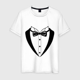 Мужская футболка хлопок с принтом Смокинг с бабочкой в Курске, 100% хлопок | прямой крой, круглый вырез горловины, длина до линии бедер, слегка спущенное плечо. | костюм | строгая
