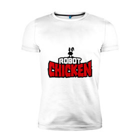 Мужская футболка премиум с принтом Робоцып логотип в Курске, 92% хлопок, 8% лайкра | приталенный силуэт, круглый вырез ворота, длина до линии бедра, короткий рукав | robot chicken | робоцып