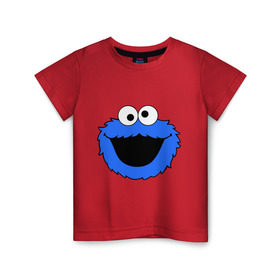 Детская футболка хлопок с принтом Cookie Monster face в Курске, 100% хлопок | круглый вырез горловины, полуприлегающий силуэт, длина до линии бедер | 