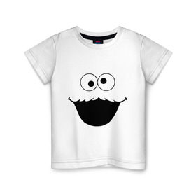 Детская футболка хлопок с принтом Cookie Monster face (2) в Курске, 100% хлопок | круглый вырез горловины, полуприлегающий силуэт, длина до линии бедер | 