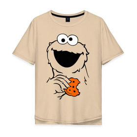 Мужская футболка хлопок Oversize с принтом Cookie monsters - с печеньем в Курске, 100% хлопок | свободный крой, круглый ворот, “спинка” длиннее передней части | Тематика изображения на принте: cookie monster | куки монстр | сезам | улица сезам