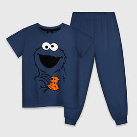 Детская пижама хлопок с принтом Cookie monsters - с печеньем в Курске, 100% хлопок |  брюки и футболка прямого кроя, без карманов, на брюках мягкая резинка на поясе и по низу штанин
 | cookie monster | куки монстр | сезам | улица сезам