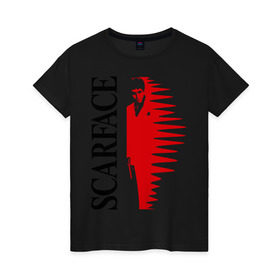 Женская футболка хлопок с принтом Аль Пачино - Scarface (black) в Курске, 100% хлопок | прямой крой, круглый вырез горловины, длина до линии бедер, слегка спущенное плечо | scarface | аль | лицо со шрамом | пачино