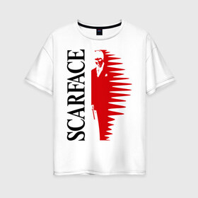 Женская футболка хлопок Oversize с принтом Аль Пачино - Scarface (black) в Курске, 100% хлопок | свободный крой, круглый ворот, спущенный рукав, длина до линии бедер
 | scarface | аль | лицо со шрамом | пачино