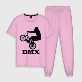 Мужская пижама хлопок с принтом BMX (3) в Курске, 100% хлопок | брюки и футболка прямого кроя, без карманов, на брюках мягкая резинка на поясе и по низу штанин
 | Тематика изображения на принте: bmx | бмх | велик | вело | велосипед | велосипедист | велоспорт | райдер | фрирайд | экстремальный спорт | экстрим