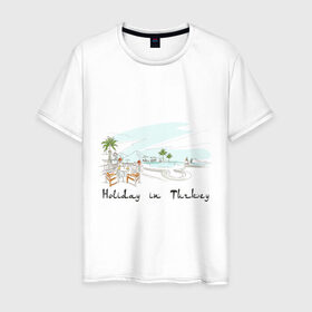Мужская футболка хлопок с принтом Holidey inTurkey в Курске, 100% хлопок | прямой крой, круглый вырез горловины, длина до линии бедер, слегка спущенное плечо. | Тематика изображения на принте: turkey | отдых в турции | отпуск в турции | турция
