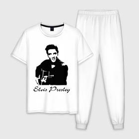 Мужская пижама хлопок с принтом Elvis Presley (2) в Курске, 100% хлопок | брюки и футболка прямого кроя, без карманов, на брюках мягкая резинка на поясе и по низу штанин
 | гитара
