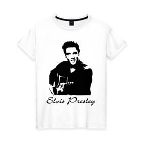Женская футболка хлопок с принтом Elvis Presley (2) в Курске, 100% хлопок | прямой крой, круглый вырез горловины, длина до линии бедер, слегка спущенное плечо | гитара