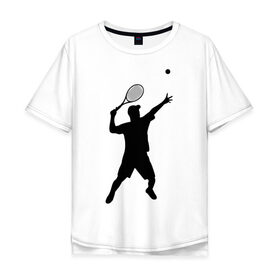 Мужская футболка хлопок Oversize с принтом Теннисист (2) в Курске, 100% хлопок | свободный крой, круглый ворот, “спинка” длиннее передней части | корт | ракетка | тенис | теннис | теннисист