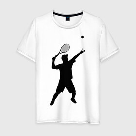 Мужская футболка хлопок с принтом Теннисист (2) в Курске, 100% хлопок | прямой крой, круглый вырез горловины, длина до линии бедер, слегка спущенное плечо. | корт | ракетка | тенис | теннис | теннисист