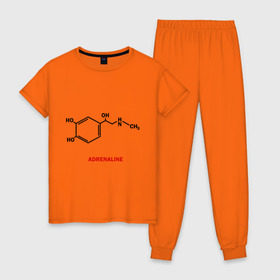 Женская пижама хлопок с принтом Адреналин в Курске, 100% хлопок | брюки и футболка прямого кроя, без карманов, на брюках мягкая резинка на поясе и по низу штанин | adrenaline | адреналин | формула | химическая формула | химия