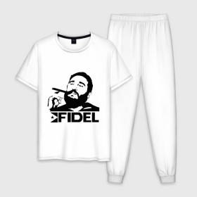 Мужская пижама хлопок с принтом Фидель Кастро в Курске, 100% хлопок | брюки и футболка прямого кроя, без карманов, на брюках мягкая резинка на поясе и по низу штанин
 | кастро | куба | лидер | предводитель | свобода | фидель