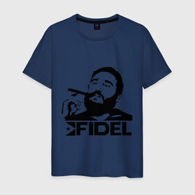 Мужская футболка хлопок с принтом Фидель Кастро в Курске, 100% хлопок | прямой крой, круглый вырез горловины, длина до линии бедер, слегка спущенное плечо. | кастро | куба | лидер | предводитель | свобода | фидель