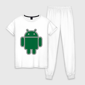 Женская пижама хлопок с принтом Андроид в Курске, 100% хлопок | брюки и футболка прямого кроя, без карманов, на брюках мягкая резинка на поясе и по низу штанин | android | logo | андройд | логотип