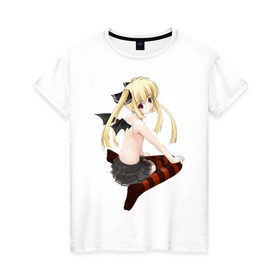 Женская футболка хлопок с принтом Аниме девушка чертёнок в Курске, 100% хлопок | прямой крой, круглый вырез горловины, длина до линии бедер, слегка спущенное плечо | anime | аниме девушка чертёноканиме | анимэ