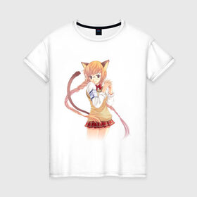 Женская футболка хлопок с принтом Аниме девушка школьница в Курске, 100% хлопок | прямой крой, круглый вырез горловины, длина до линии бедер, слегка спущенное плечо | anime | девушка | школьница