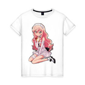 Женская футболка хлопок с принтом Аниме сердитая девушка в Курске, 100% хлопок | прямой крой, круглый вырез горловины, длина до линии бедер, слегка спущенное плечо | anime | аниме | аниме сердитая девушка | анимэ