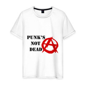 Мужская футболка хлопок с принтом Punk`s not dead в Курске, 100% хлопок | прямой крой, круглый вырез горловины, длина до линии бедер, слегка спущенное плечо. | 