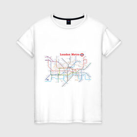 Женская футболка хлопок с принтом London metro в Курске, 100% хлопок | прямой крой, круглый вырез горловины, длина до линии бедер, слегка спущенное плечо | london | london metro | metro | карта метро | карта метро лондона | лондон метро | лондонский метрополитен | лондонское метро | метро | метро в лондоне | метро лондона | метрополитен лондона
