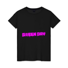 Женская футболка хлопок с принтом Green Day - логотип в Курске, 100% хлопок | прямой крой, круглый вырез горловины, длина до линии бедер, слегка спущенное плечо | green day