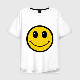 Мужская футболка хлопок Oversize с принтом Смайл - улыбка в Курске, 100% хлопок | свободный крой, круглый ворот, “спинка” длиннее передней части | smile | рожица | смайл | смайлик | улыбка | улыбочка