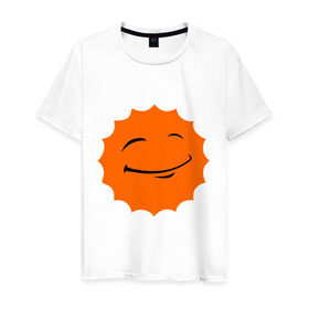 Мужская футболка хлопок с принтом Смайл - довольное солнце в Курске, 100% хлопок | прямой крой, круглый вырез горловины, длина до линии бедер, слегка спущенное плечо. | smile | довольное солнце | смайл | солнце | солнышко | улыбка