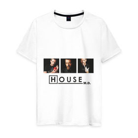 Мужская футболка хлопок с принтом House M.D. в Курске, 100% хлопок | прямой крой, круглый вырез горловины, длина до линии бедер, слегка спущенное плечо. | everybody lies | haus | house | все лгут | доктор | хауз | хаус | хью лори