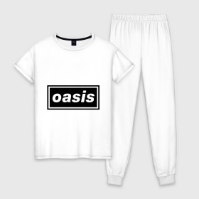Женская пижама хлопок с принтом Oasis логотип в Курске, 100% хлопок | брюки и футболка прямого кроя, без карманов, на брюках мягкая резинка на поясе и по низу штанин | metal | oasis | лого | лого oasis | метал | символика oasis | эмблема  oasis
