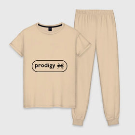 Женская пижама хлопок с принтом Prodigy лого с муравьем в Курске, 100% хлопок | брюки и футболка прямого кроя, без карманов, на брюках мягкая резинка на поясе и по низу штанин | prodigy | логотип | продиджи | электронная музыка