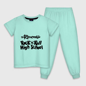 Детская пижама хлопок с принтом Ramones - Rock n Roll High School в Курске, 100% хлопок |  брюки и футболка прямого кроя, без карманов, на брюках мягкая резинка на поясе и по низу штанин
 | punk | ramones | rock | rock n roll high school | панк | песни | рамоунз | рок