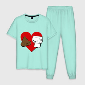 Мужская пижама хлопок с принтом Какашка и бумага в Курске, 100% хлопок | брюки и футболка прямого кроя, без карманов, на брюках мягкая резинка на поясе и по низу штанин
 | love. сердце | бумага | вместе навсегда | любовь | туалетная бумага