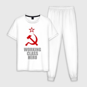 Мужская пижама хлопок с принтом Working class hero в Курске, 100% хлопок | брюки и футболка прямого кроя, без карманов, на брюках мягкая резинка на поясе и по низу штанин
 | 