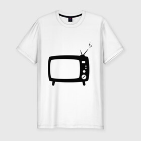 Мужская футболка премиум с принтом Телевизор в Курске, 92% хлопок, 8% лайкра | приталенный силуэт, круглый вырез ворота, длина до линии бедра, короткий рукав | зомбоящик | тв | телевидение | телевизор | телик | ящик