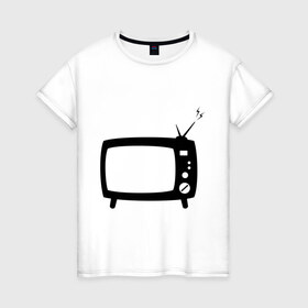 Женская футболка хлопок с принтом Телевизор в Курске, 100% хлопок | прямой крой, круглый вырез горловины, длина до линии бедер, слегка спущенное плечо | зомбоящик | тв | телевидение | телевизор | телик | ящик